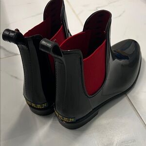 Lauren Ralph Lauren Black Glossy Rain Boots with Red Interior